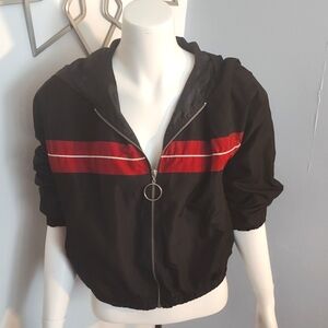 Forever 21 Black and Burgundy Windbreaker with Stand-Up Collar
